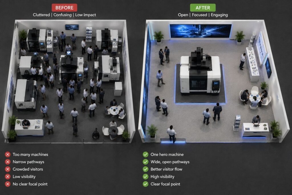 Exhibition booth with machinery